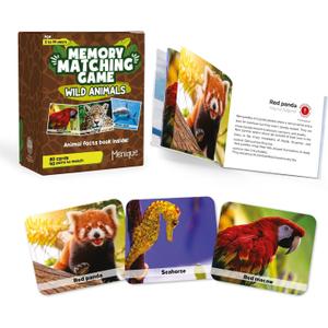 Menique Wild Animals Memory Matching Game 80 Cards (40 Pairs) with Real Photos Includes Educational Booklet with Animal Facts Fun & Cognitive Game for Kids and Adults