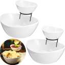 2 Set Chip and Dip Serving Set 2 Tier Chip and Dip Serving Dish Porcelain Appetizer Bowl and Platter with Stand for Food Taco Bar Salad Display Dessert Entertaining Party(Black,Classic Style)