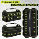 22in Tool Bags For Men Heavy Duty, 33 PCS Pockets Tool Bag Organizer Foldable Open Top Tool Bag With Handle, Wide Mouth Electrician Tool Tote, Green