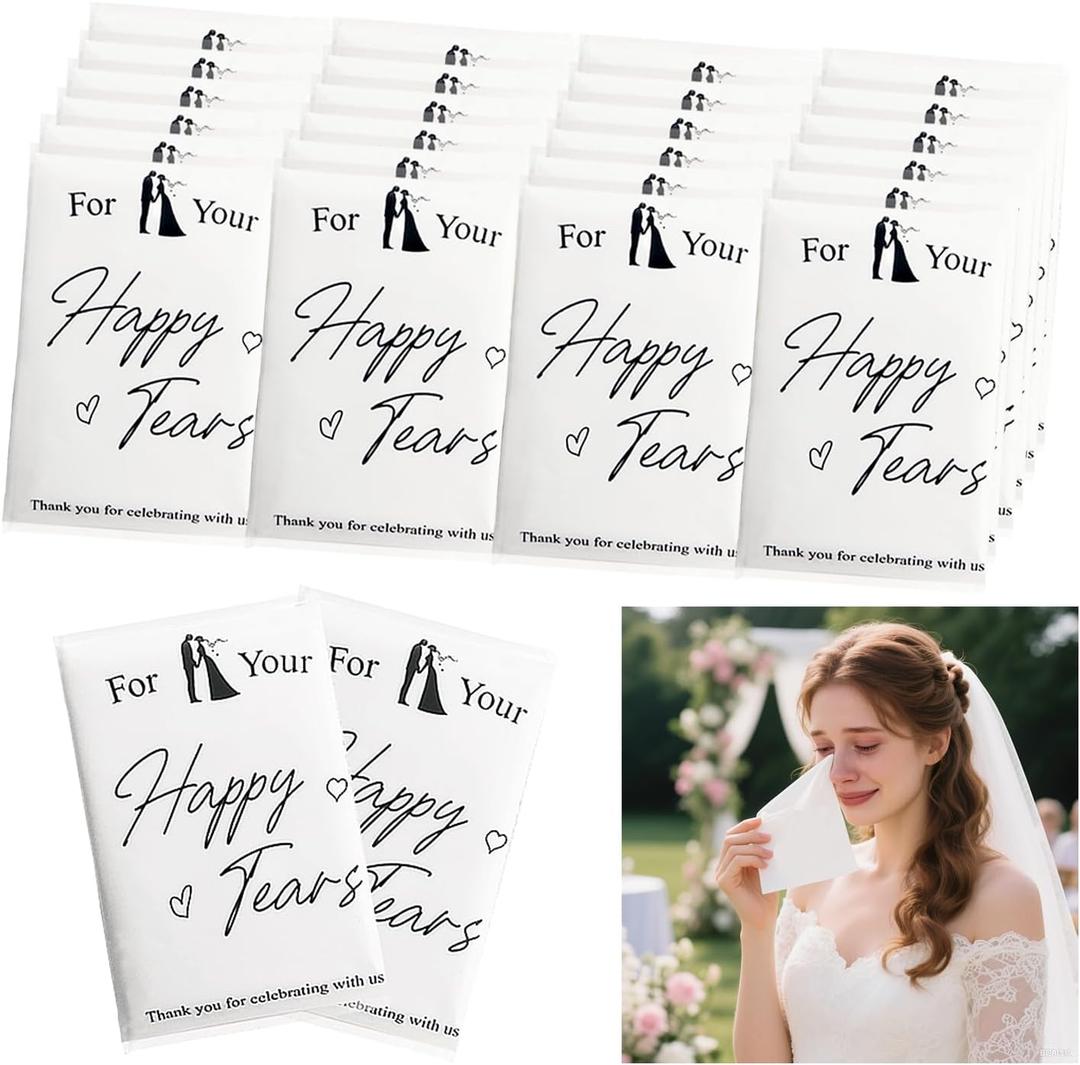 Happy Tears Wedding Tissues for Guest Welcome Favor Bags 3 Ply 10 Sheets, Soft Facial Tissues for Wedding Day Welcome Bags Essentials Stuffers Emergency Kit (24 Pack-240 Sheets)