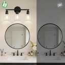 3-Light Bathroom Light Fixtures, 17.3" Black Modern Vanity Light for Bathroom Mirror, Glass Shade, Kitchen, Living Room, Bath, Metal