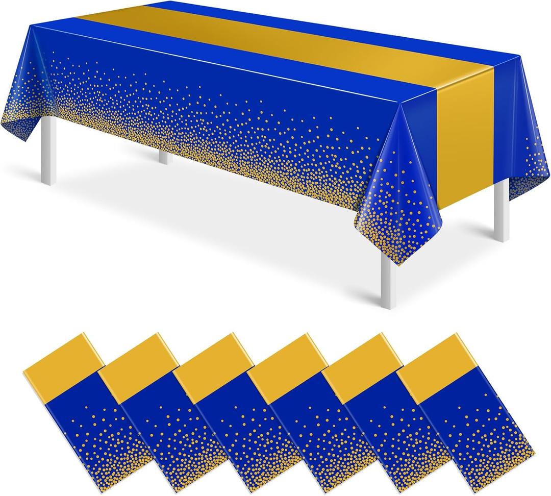 6Pcs Blue and Gold Tablecloth Party Decorations,Plastic Royal Blue Table Cloth Printed Gold Table Runner Disposable Rectangle Table Cover for Birthday Anniversary Wedding Graduation Party,54 x108 Inch 6Pcs Blue and Gold Tablecloth Party Decorations,Plastic Royal Blue Table Cloth Printed Gold Table Runner Disposable Rectangle Table Cover for Birthday Anniversary Wedding Graduation Party,54 x108 Inch