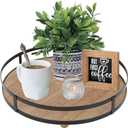 Defined Deco 12in Decorative Tray-Round Serving Tray with Metal Handle-Decorative Trays for Home Decor,Living Room Decor,Coffee Table Decor,Rustic Wooden Tray for Kitchen Table Decor,Dining Table. (Brown)
