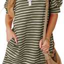 BLENCOT Women's Casual Polo V Neck T Shirt Striped Dress Summer Puff Short Sleeve MIdi Dresses Size Medium