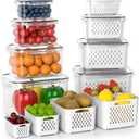 Fruit Storage Containers for Fridge with Removable Colander, 8 Pack Fruit Containers for Fridge with 2 Function Divider Plate, Airtight Storage Container to Keep Berry Fruit Fresh, Dishwasher Safe