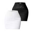 PEIQI Women's 2 Piece Skirt Set Basic Stretchy Ribbed Casual High Waist Bodycon Mini Skirts (Medium, Black + White)