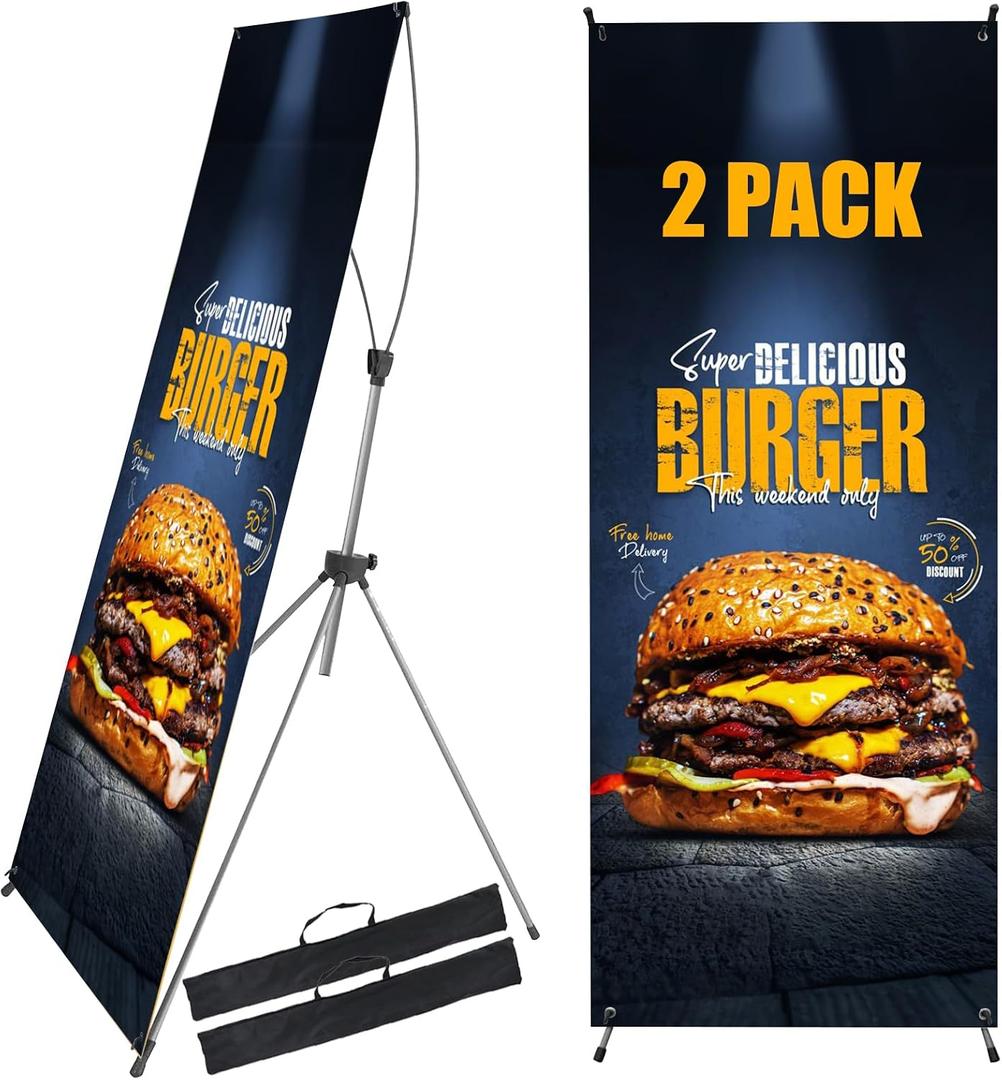 YOSE X Frame Banner Stand Fits Any Banner Adjustable Size 23"X63" to 32"X78" with Portable Retractable Carrying Bag, Customize Stand for Trade Show Exhibition Market and Outdoor Use