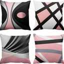 Emvency Set of 4 Soft Pink Throw Pillow Covers Modern Abstract Black Grey Stripes Gray White Acrylic Bold Decorative Pillow Cases Home Decor Square 16x16 Inches Pillowcases