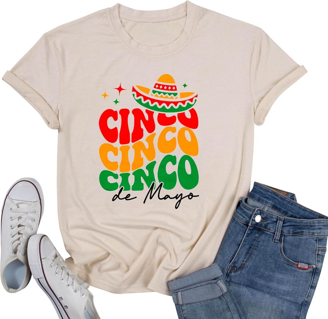 Cinco De Mayo Shirts Women Mexican Fiesta Vacation T Shirt 5th May Tee Funny Saying Casual Short Sleeve Tops Blouse (L)