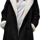 AI'MOURI Sherpa Fleece Outerwear Overcoat Women (Large, Black)