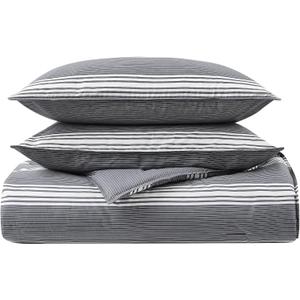 Nautica - Twin/Twin XL Comforter Set, Soft & Reversible Cotton Bed Set for Year Round Comfort, 2 Piece Striped Bedding with Matching Pillowcase (Craver Grey)