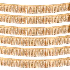 6 Pack 10 Feet Champagne Gold Foil Fringe Garland Metallic Tinsel Streamers Banner Wall Hanging Backdrop Banner for Parade Floats, Thanksgiving, Christmas, Birthday, Halloween Party Decorations