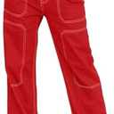 Dokotoo Women's Casual Mid Waist Cargo Jeans Stretch Wide Leg Denim Pants with Pockets.14