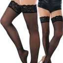 ToBeInStyle Women's Wide Floral Lace Fishnet Thigh Hi Stockings
