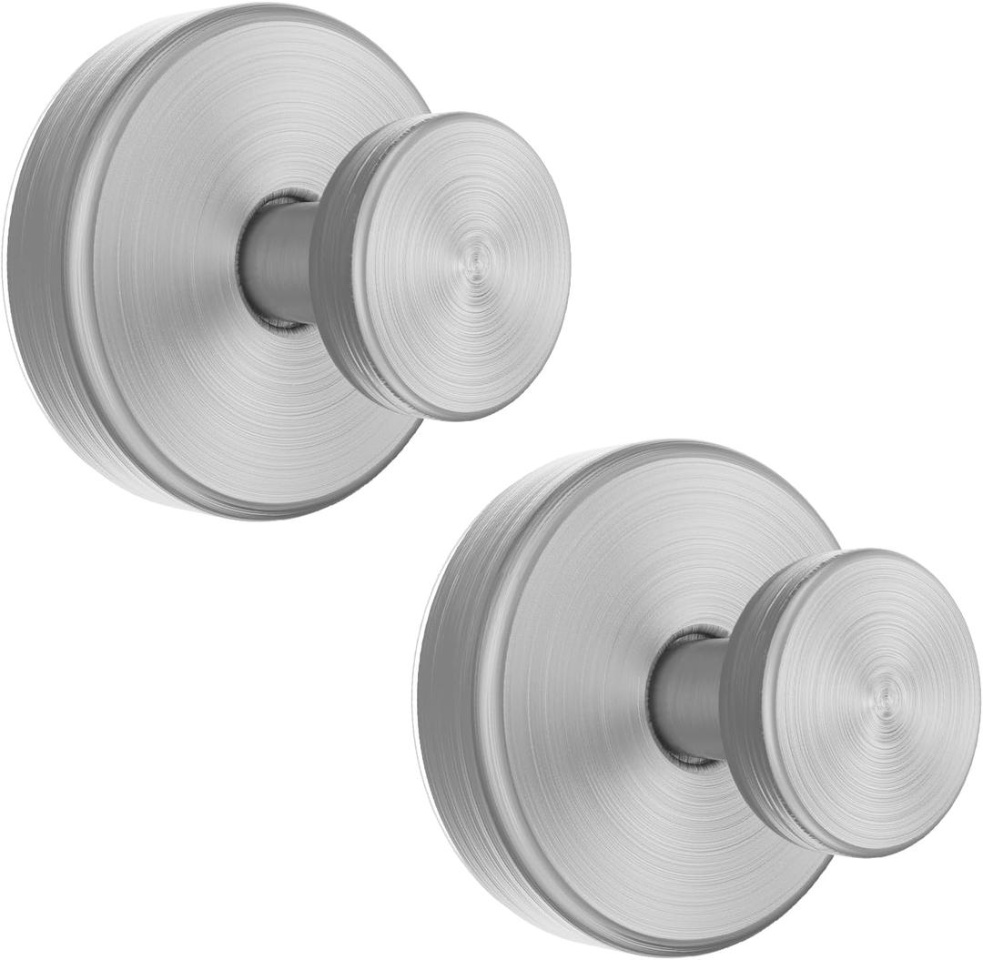 Shower Hooks for Inside Shower, Vacuum Suction Cup Hooks for Glass Window, Mirror, No Drill Towel Hooks for Bathrooms, Bath Robe Coat Looafh Wreath Hook for Hanging - 2 Pack, Silver