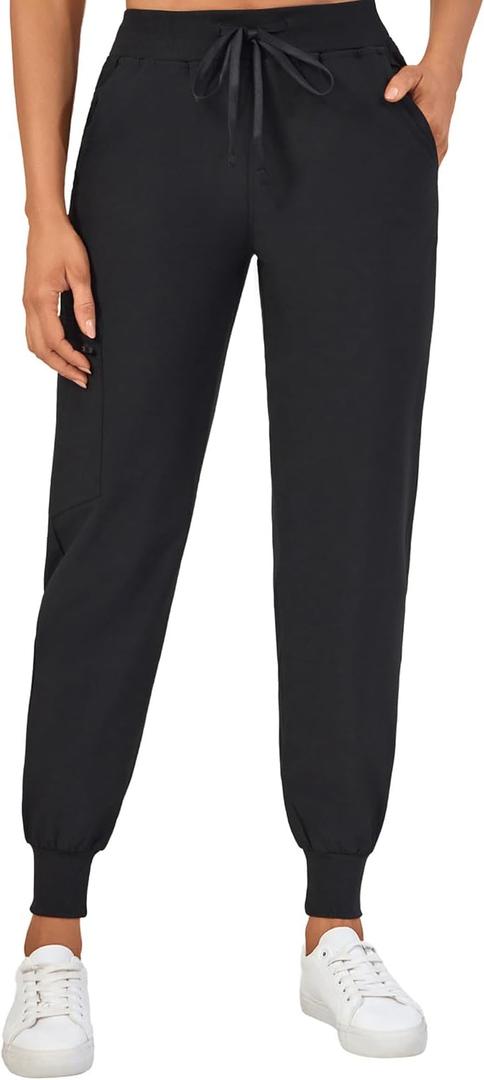 Naivlizer Scrub Pants for Women Jogger Pants Medical Uniform with 5 Pockets (Small, Sp-black)