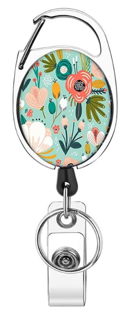 Heavy Duty Retractable Badge Reel with Carabiner Belt Clip Key Ring Cute ID Name Badge Reels for Doctor Nurse 3 Pack (Flower)
