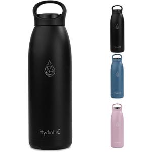 32 oz Insulated Stainless Steel Water Bottle, Double Wall with Handle thermo flask, BPA-Free, Keeps Cold 24H Hot 12H, Durable sport water bottle for Yoga, Hiking, Gym, Office, Black