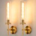 19.5" Knurled Gold Hardwired Wall Sconces Set of 2, Bathroom Vanity Light Fixtures with Clear Glass Tube, Modern Lamp Lighting for Bedroom, Living Room, Hallway, Staircase, Mirror, Kitchen