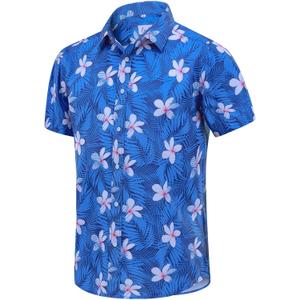 EUOW Men's Hawaiian Shirt Short Sleeves Printed Button Down Summer Beach Dress Shirts (Medium, Hawaiian-white Flower)