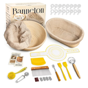 Sourdough Starter Kit, 9" Round & 10" Oval Banneton Bread Proofing Baskets Set, Sourdough Bread Baking Supplies Making Tools with Dough Scraper, Whisk, Bread Lame, Silicone Sling, Recipe