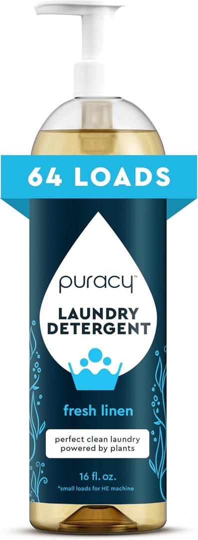 Puracy Laundry Detergent - Enzyme-Powered Liquid Laundry Detergent Concentrate, Natural Laundry Detergent Seen on TikTok, Non-Toxic (Fresh Linen, 16 fl oz, 64 Loads)