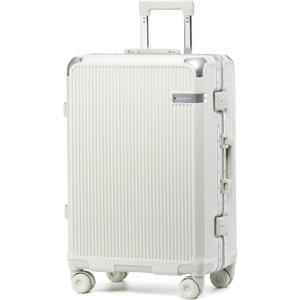 Checked Suitcase with Spinner Wheels, Zipperless Hard Shell Suitcase with Aluminum Frame, Large TSA Approved Suitcase for Business Travel (White, 22 Inch)