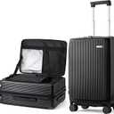 BISON DENIM Carry On Luggage Expandable PC Hard Shell Suitcase with Spinner Wheels and Cup Holder, TSA-approved Lock and USB Port 20-Inch (Black)