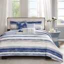 Madison Park Quilt Set Cottage Coastal Design, 6 Piece Set - All Season, Coverlet Bedspread Lightweight Bedding Layer, Shams, Toss Pillows, King/Cal King(104"x94"), Blue/White