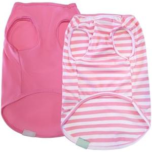 ZhuPolly Dog Shirts for Small Dogs Girl 2 Pack Stretchy Lightweight Spring Calm Puppy Clothes Breathable T-shirts for Medium Dogs Pink Size L for Easter, L