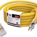 EP 25 Ft Lighted Outdoor Extension Cord - 10/3 SJTW Heavy Duty Yellow Extension Cable with 3 Prong Grounded Plug for Safety, UL Listed