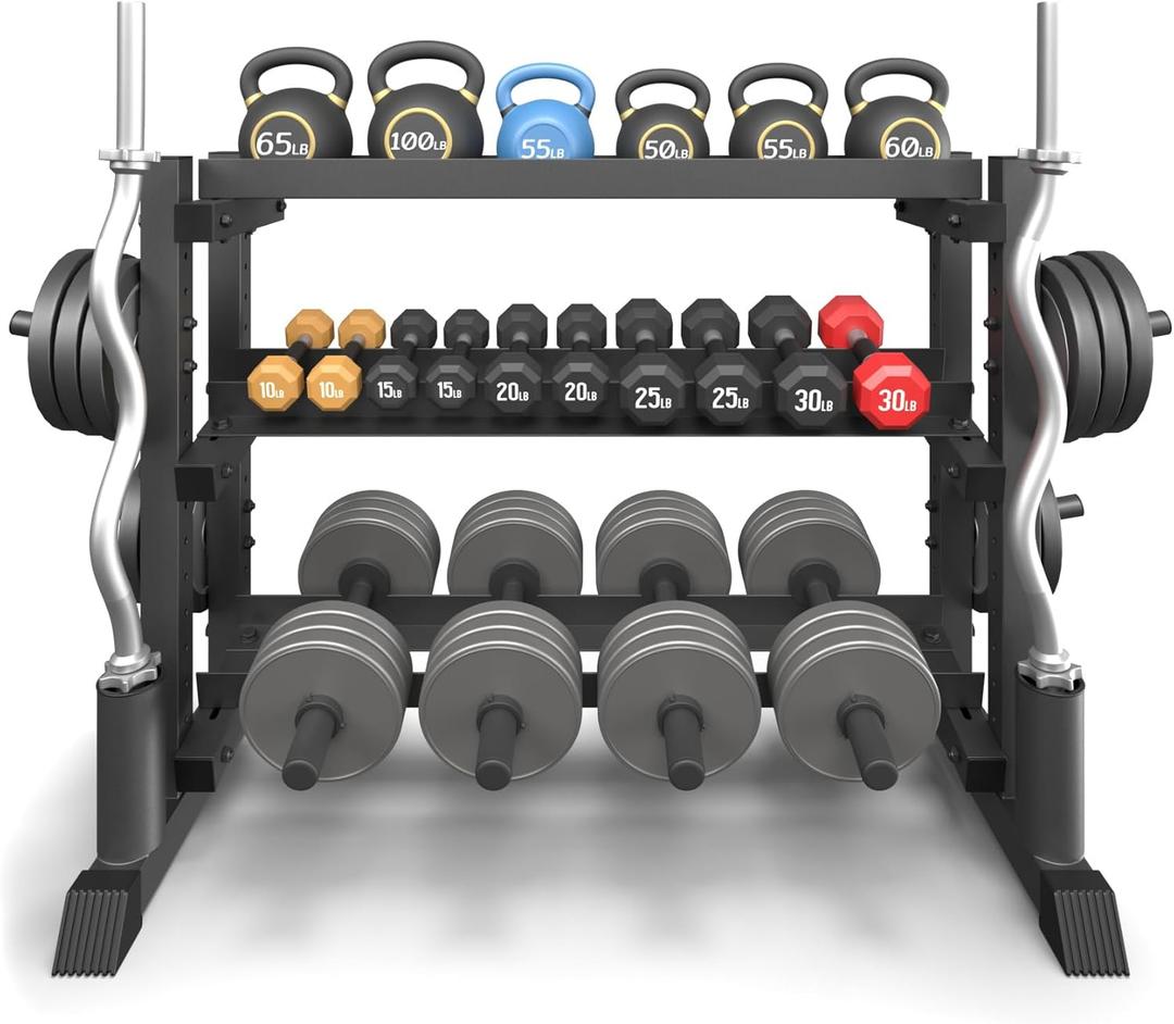 3-Tier Dumbbell Rack, 1200LB Capacity Adjustable Weight Rack for Home Gym, Heavy-Duty Weight Stand for Dumbbells Kettlebells & Weight Plates(Rack Only)