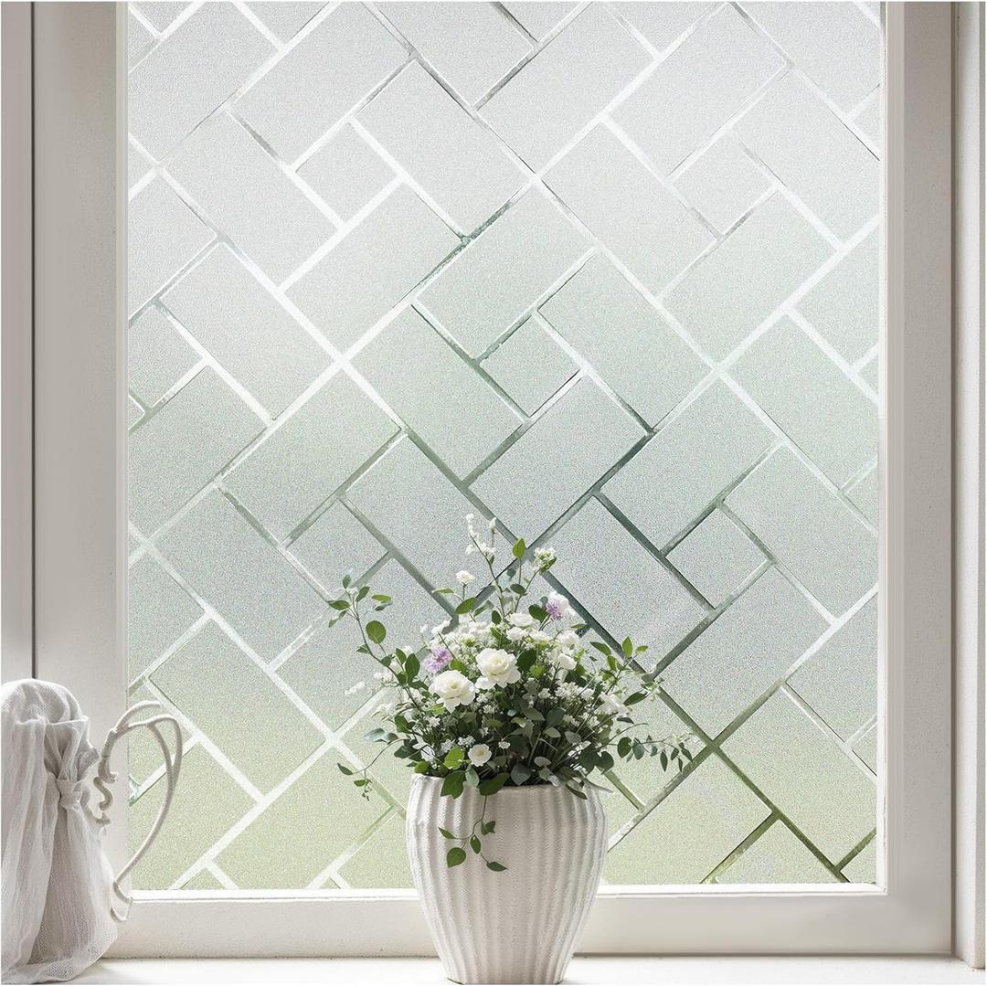 Coavas Frosted Window Privacy Film Static Cling Non-Adhesive for Glass Windows, Heat Control UV Blocking Sun Blocking Anti Glare, Day and Night Bathroom Home Office Cover, 35.4"x78.7"