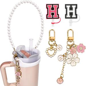 Water Bottle Handle with 2Pcs Letter Charms & 2Pcs Personalized Initial Straw Cover Toppers