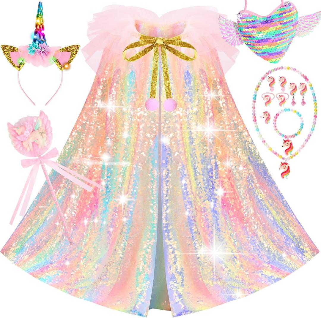 Princess Dress Up Toys Unicorn Princess Cape Gift Set Princess Dress Up Clothes Set Gift for Birthday Christmas Party Halloween