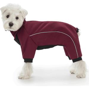 Four Leged Dog Winter Coat, Fullbody Warm Fleece Dog Jacket, Reflective Puppy Cold Weather Coats with Leash Hole & Drawstring, Back Zipper Water-Resistant Doggie Winter Clothes (X-Large, Dark Red)