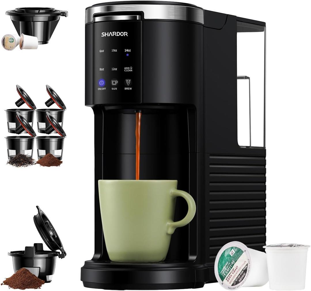 SHARDOR 3 in 1 Coffee Maker, K Cup Coffee Maker Compatible with Ground Coffee & Teas, Single Serve Coffee Machine, 614oz Brew Sizes, 40oz Detachable Water Reservoir, Descale Settings, Black