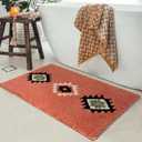 DEXDE Bathroom Rugs Boho Moroccan Bath Rug 20x32 Inches - Coral Red Geometric Non-Slip Quick Dry Bath Mat, Machine Washable Absorbent Soft Carpet for Bathroom