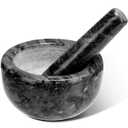 Tera Marble Mortar and Pestle Set Small Bowl Solid Stone Grinder Spice Herb Grinder Pill Crusher (Black, Diameter 4.64")