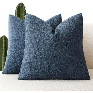 Foindtower Pack of 2 Textured Boucle Throw Pillow Covers Accent Solid Pillow Cases Cozy Soft Decorative Couch Cushion Case for Chair Sofa Bedroom Living Room Home Decor 20x20 Inch Dark Blue
