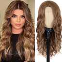 Brown Wig for Women Long Curly Wavy Lace Ginger Brown Hairline Wigs for Women Middle Part Synthetic for Daily Party Use 26Inch