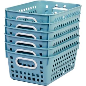 Really Good Stuff Medium Plastic Book Baskets, 11" x 7.5" x 4.5", 6 Pack, Water, Versatile Storage Solution for Classroom, Home and Office, Toy Storage, Multi-Purpose