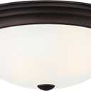 DESIGNERS FOUNTAIN Reedley 2-Lights Flush Mount Ceiling Light, 11 Inch Lighting Fixture for Kitchen, Bedroom, Bathroom, and Hallway, Oil Rubbed Bronze with Etched Glass, 1257S-ORB-W