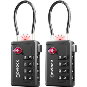 TSA Approved Luggage Locks | Inspection Indicator, 4-Digit Combination, Durable Zinc Alloy | for Suitcases, Backpacks, Travel Bags | Black, 2-Pack