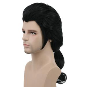 karlery Men Long Wave Black Wig Gaston Colonial Wig Halloween Costume Cosplay Wig