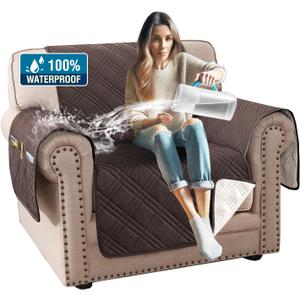 H.VERSAILTEX 100% Waterproof Arm Chair Covers Modern Sofa Chair Covers for Pets Stay in Place Furniture Protector with Elastic Straps(Chair, Chocolate/Beige)