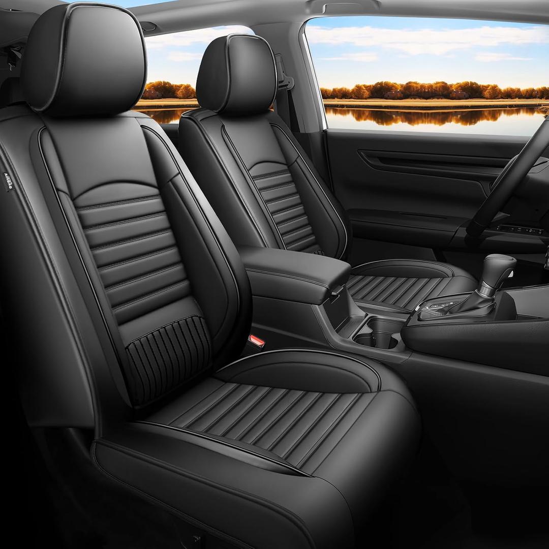 Fit CRV Car Seat Covers Compatible with Honda CR-V 2023 2024 2025 2026 CRV LX;EX;EX-L;Sport;Touring;Special Edition & Hybrid Model - Full Coverage Breathable Leather (Full Set,Black)
