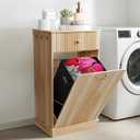 Tilt Out Laundry Hamper Cabinet - Free Standing Laundry Cabinet and Storage w/Side Hooks - Versatile Tilt Out Trash Can Furniture, Bathroom Hamper with Storage for Living Room Kitchen & More, 50" x 35.6" x 90"
