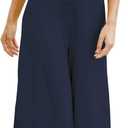 ROYLAMP Women's Summer 2 Piece Outfits Round Neck Crop Basic Top Cropped Wide Leg Pants Set Jumpsuits Navy Blue XS