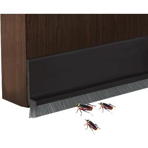 Door Draft Stopper with Brush Reduce Noise, 39" Rubber Door Sweep Breeze Blocker, Adjustable Under Door Draft Stoppers, Soundproofing for Doors, Door Seal - Black